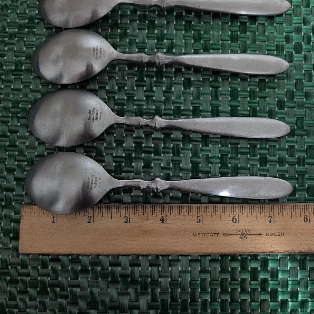 Hampton Silversmiths BISTRO SATIN Place Oval Soup Spoons Set of 4 Stainless Vtg - Picture 5 of 6